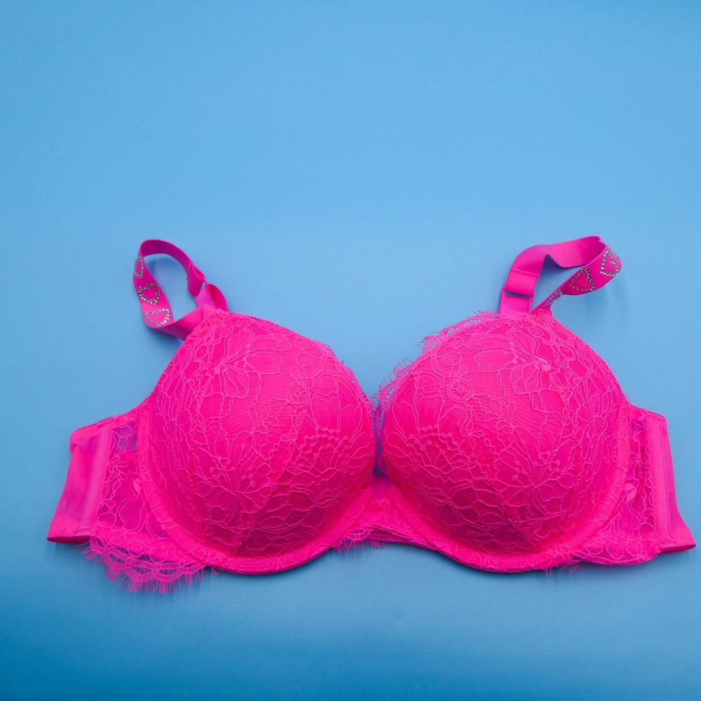 Victorias Secret Bra Womens 38B Very Sexy Pink Rhinestone Lace Push Up Polyamide
